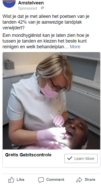 social media marketing facebook advertentie dental dentist